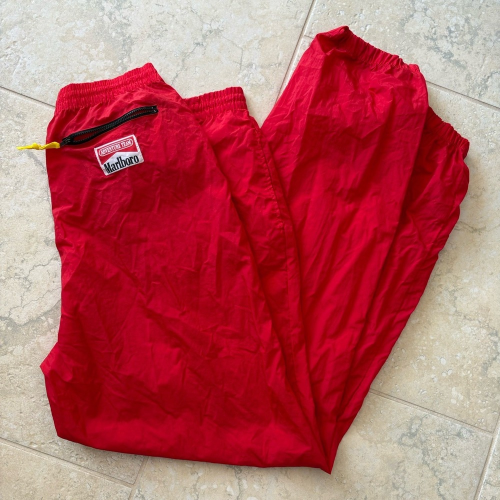 Vintage 90s Marlboro Adventure Team Red Track Pants Size XL Nylon Windbreaker